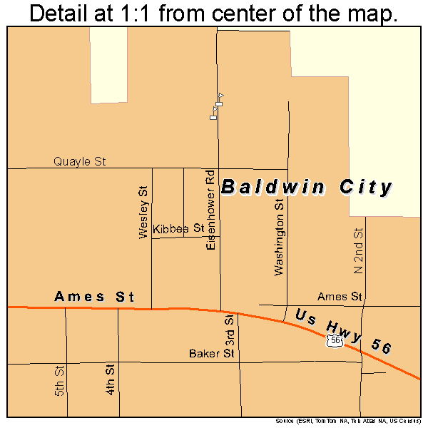 Baldwin City, Kansas road map detail