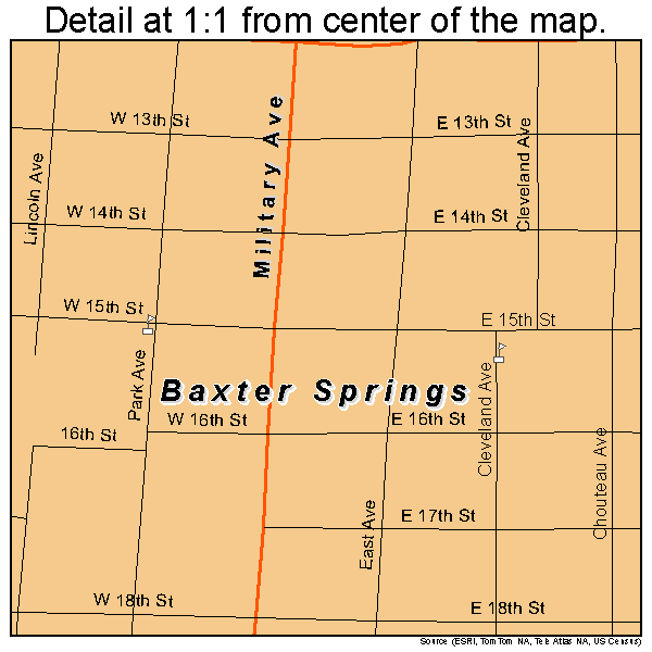 Baxter Springs, Kansas road map detail