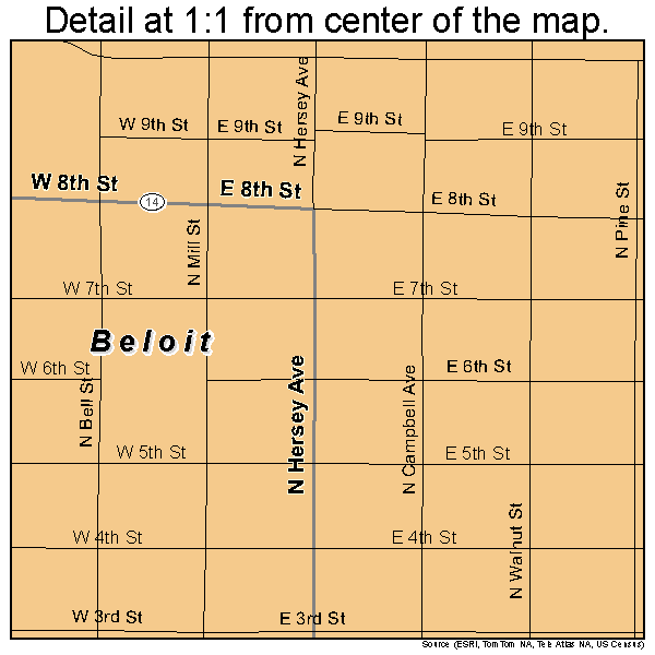 Beloit, Kansas road map detail