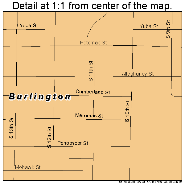 Burlington, Kansas road map detail