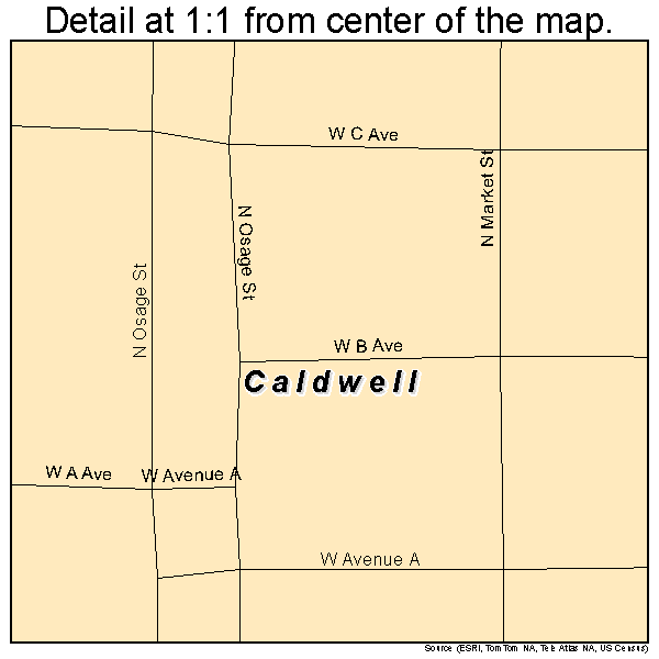 Caldwell, Kansas road map detail