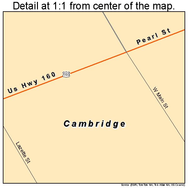 Cambridge, Kansas road map detail