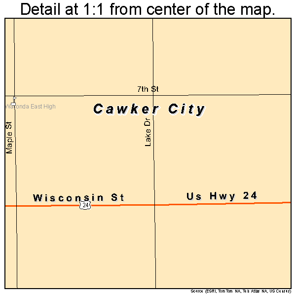 Cawker City, Kansas road map detail