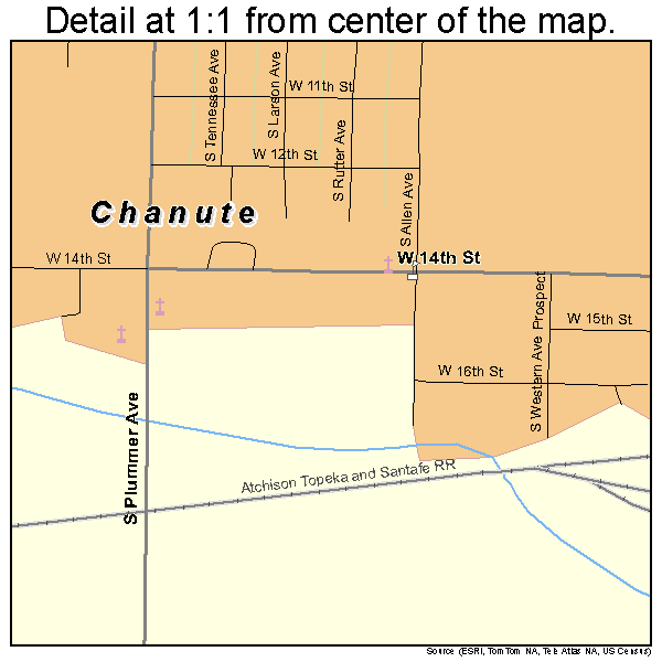 Chanute, Kansas road map detail