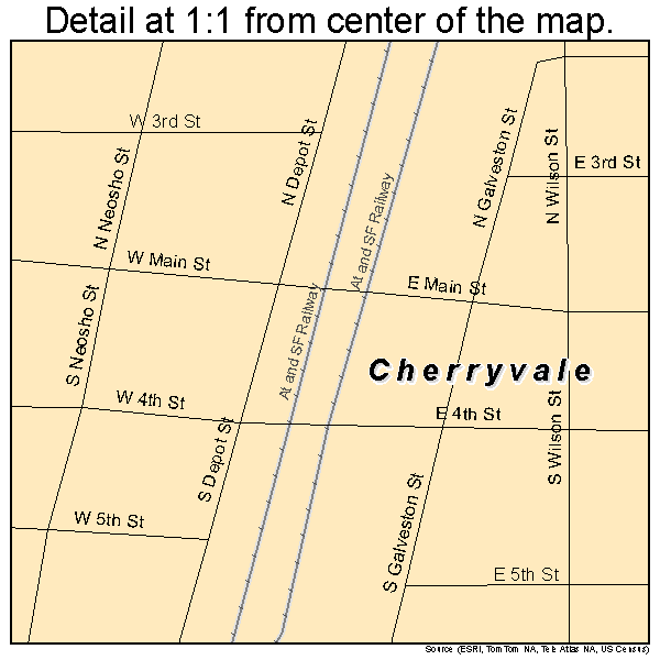 Cherryvale, Kansas road map detail
