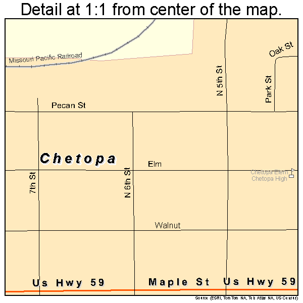 Chetopa, Kansas road map detail