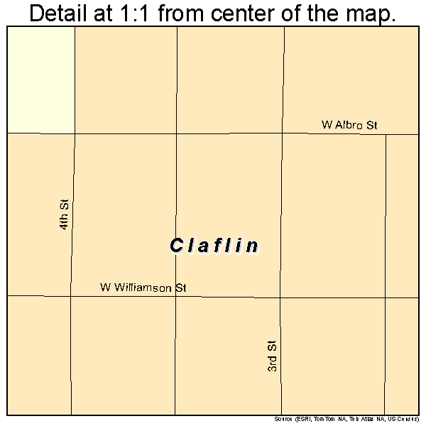 Claflin, Kansas road map detail