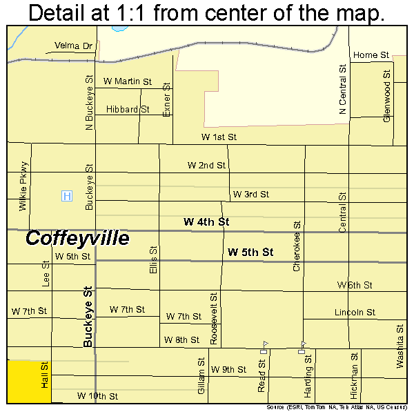 Coffeyville, Kansas road map detail