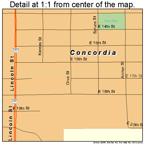 Concordia, Kansas road map detail