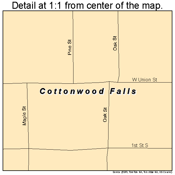 Cottonwood Falls, Kansas road map detail