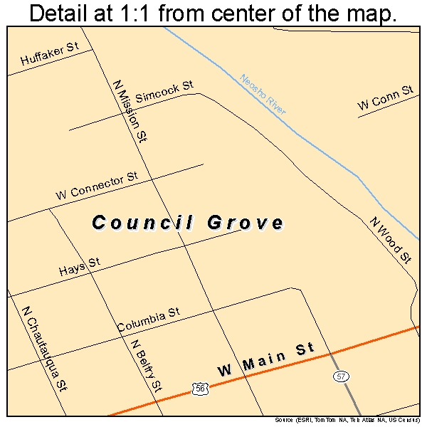Council Grove, Kansas road map detail