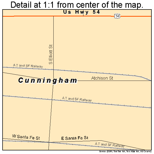 Cunningham, Kansas road map detail