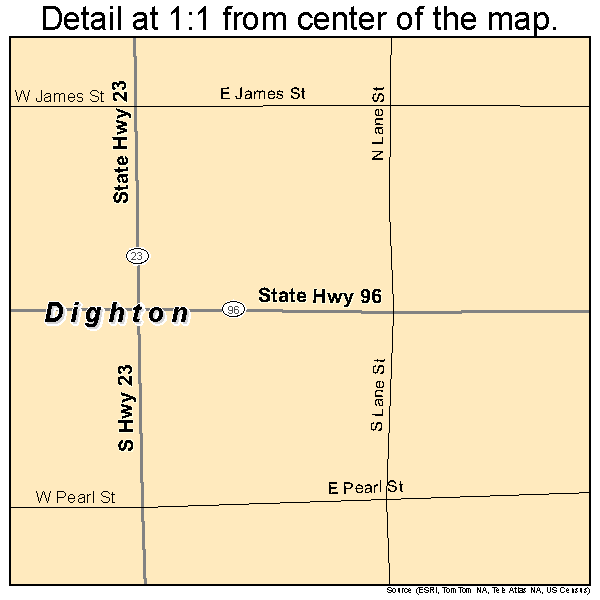 Dighton, Kansas road map detail