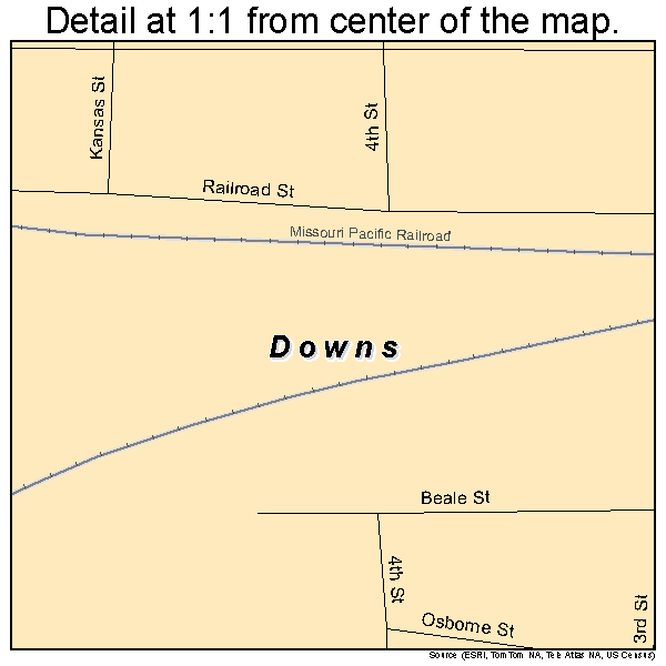 Downs, Kansas road map detail
