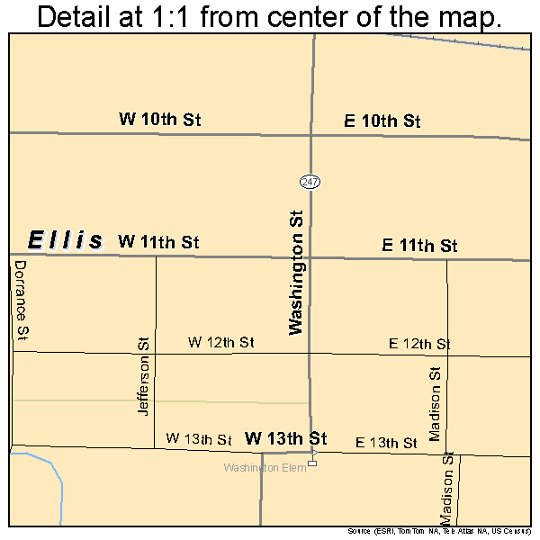 Ellis, Kansas road map detail