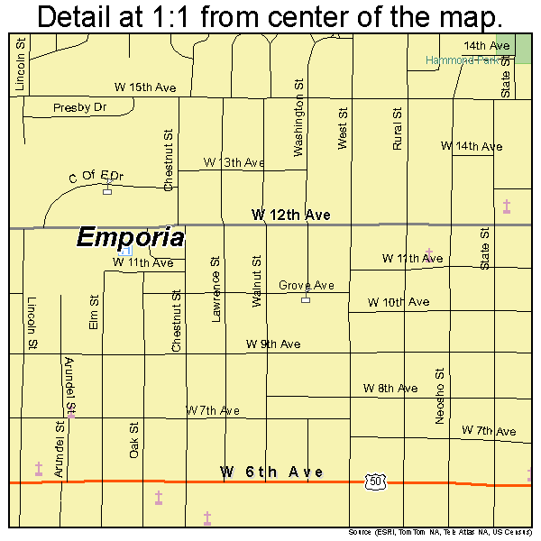 Emporia, Kansas road map detail