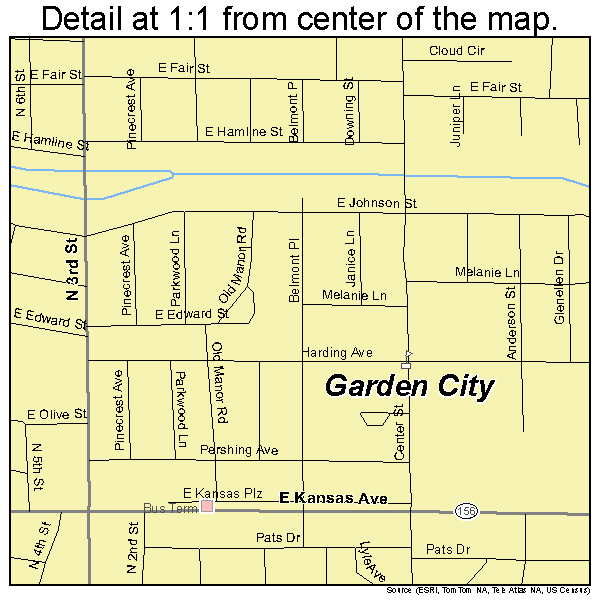 Garden City, Kansas road map detail