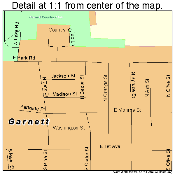 Garnett, Kansas road map detail