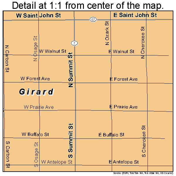 Girard, Kansas road map detail