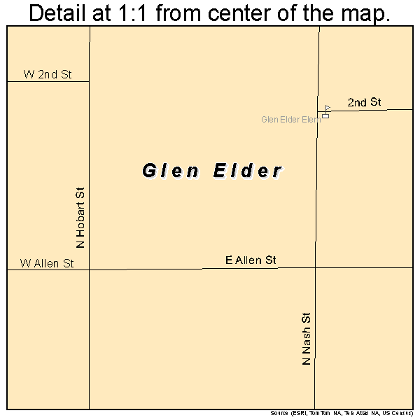 Glen Elder, Kansas road map detail