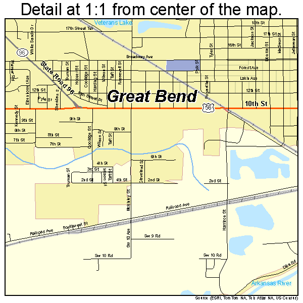 Great Bend, Kansas road map detail