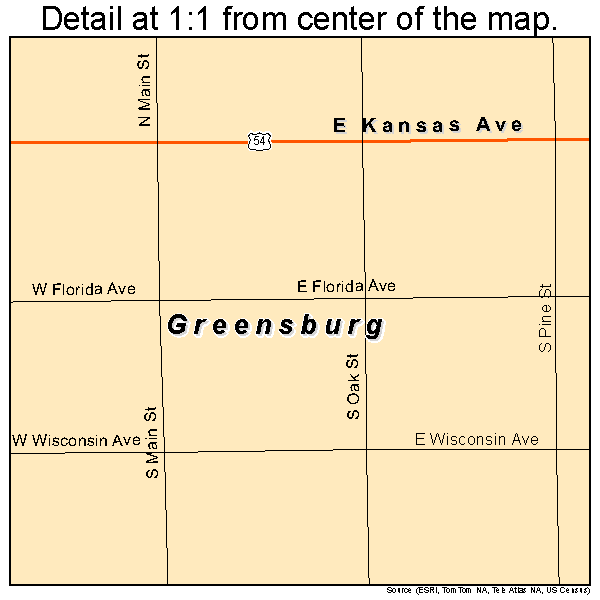 Greensburg, Kansas road map detail