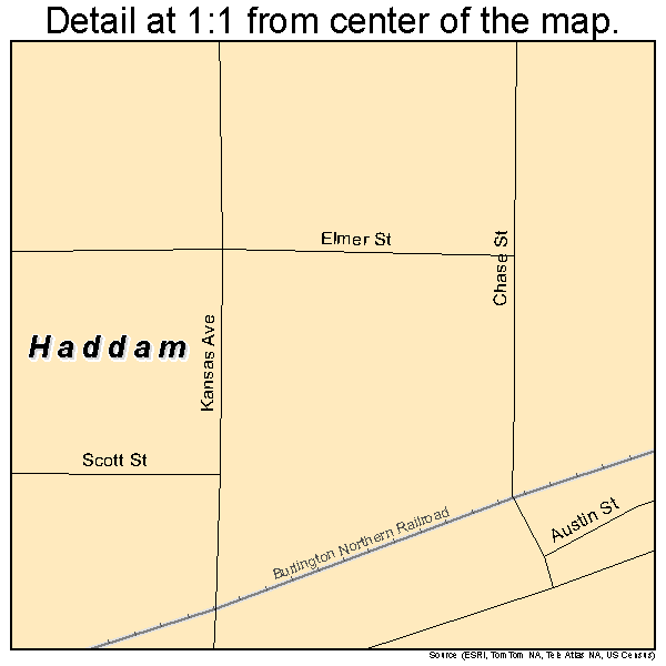 Haddam, Kansas road map detail