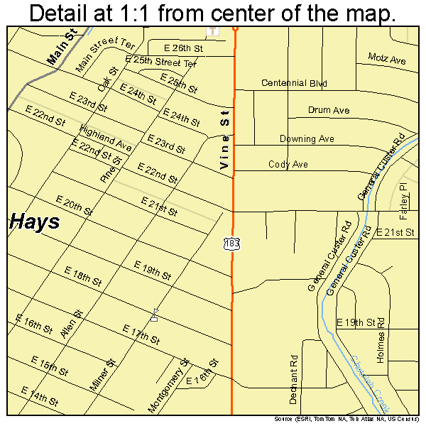 Hays, Kansas road map detail