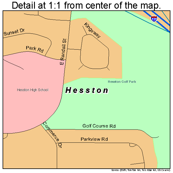 Hesston, Kansas road map detail