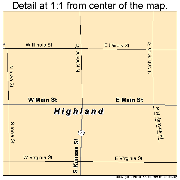 Highland, Kansas road map detail