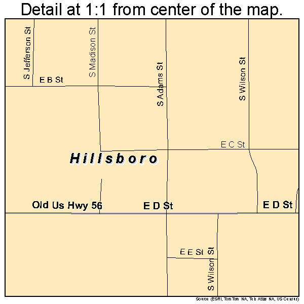 Hillsboro, Kansas road map detail