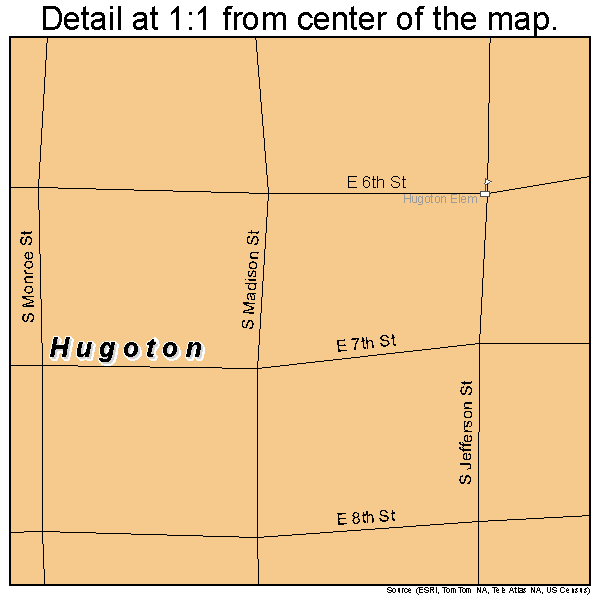 Hugoton, Kansas road map detail