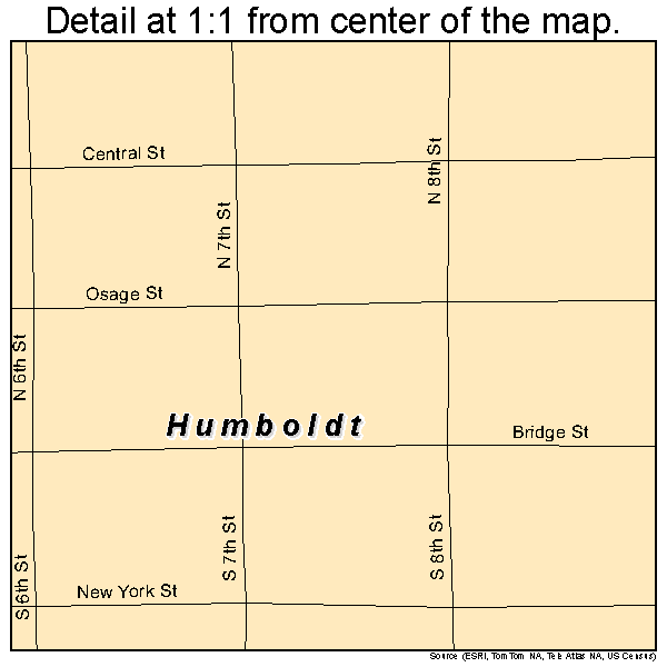 Humboldt, Kansas road map detail