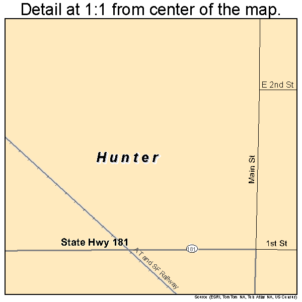 Hunter, Kansas road map detail