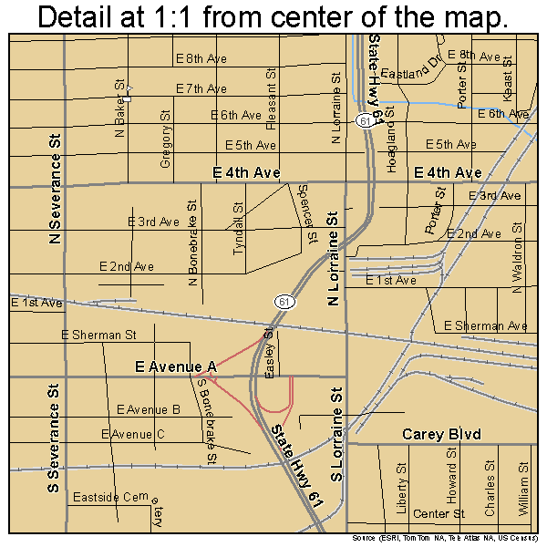 Hutchinson, Kansas road map detail
