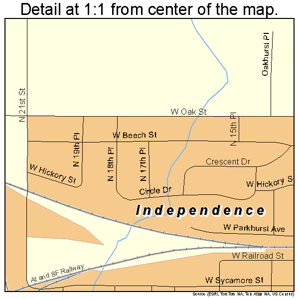 Independence, Kansas road map detail