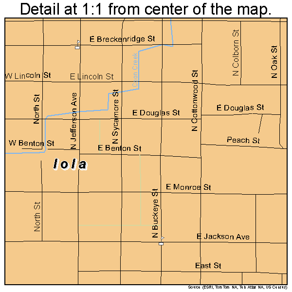 Iola, Kansas road map detail