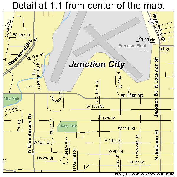 Junction City, Kansas road map detail