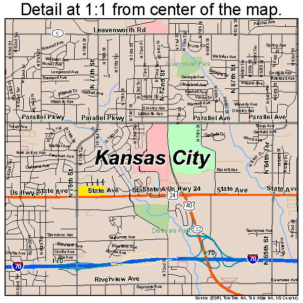 Kansas City, Kansas road map detail