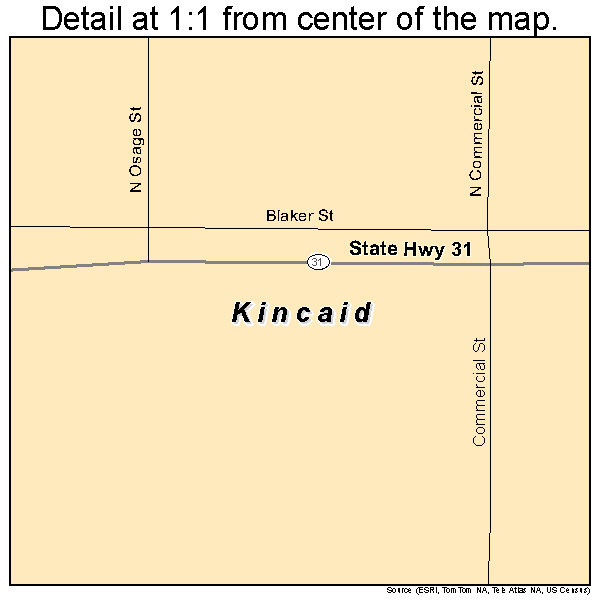 Kincaid, Kansas road map detail