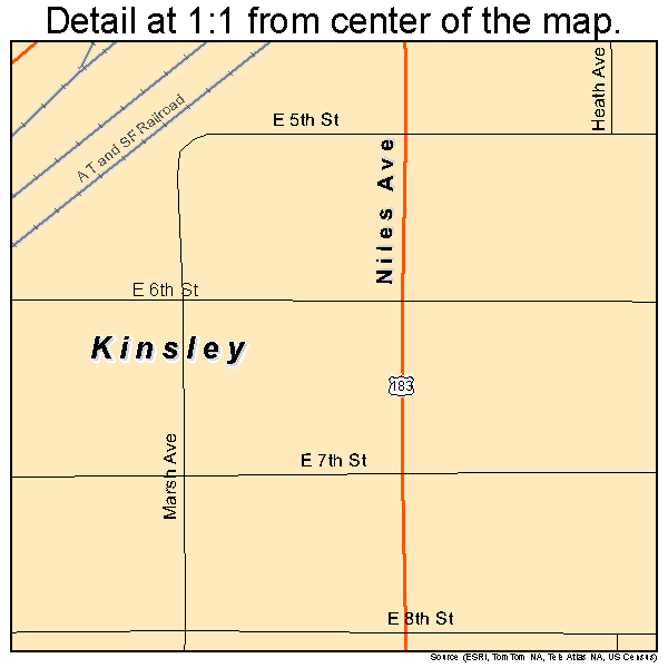 Kinsley, Kansas road map detail