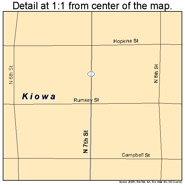 Kiowa, Kansas road map detail