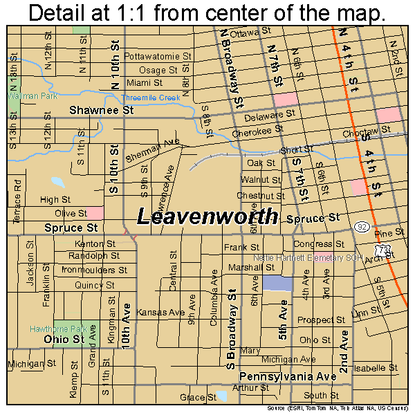 Leavenworth, Kansas road map detail