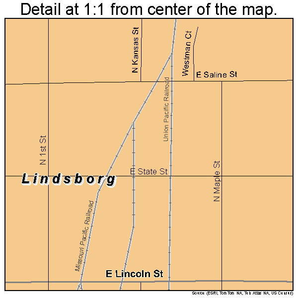 Lindsborg, Kansas road map detail