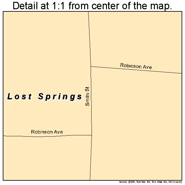 Lost Springs, Kansas road map detail