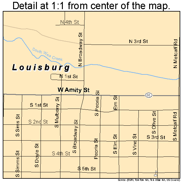 Louisburg, Kansas road map detail