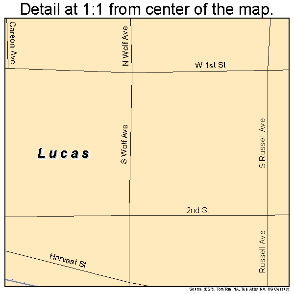 Lucas, Kansas road map detail