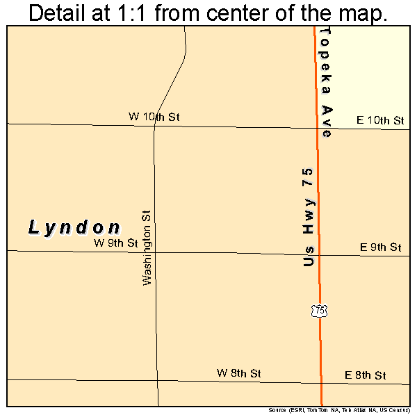 Lyndon, Kansas road map detail