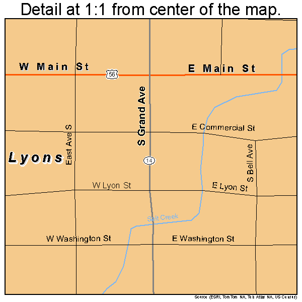 Lyons, Kansas road map detail