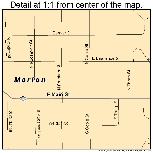 Marion, Kansas road map detail
